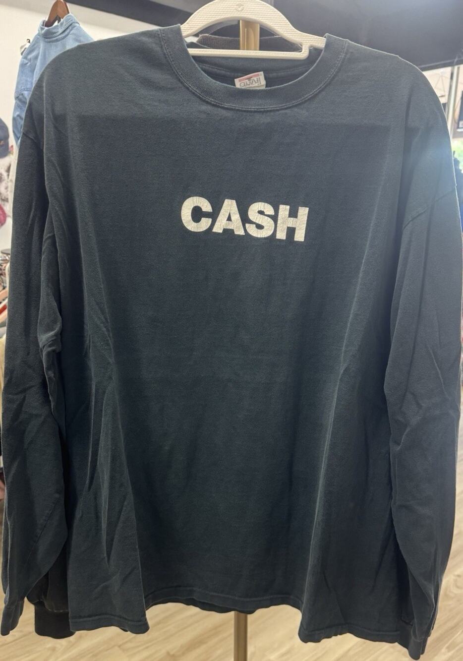 VTG Johnny Cash Block Logo Long Sleeve Shirt Size XL Anvil Lost Highway Records